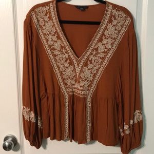 American Eagle Burnt Orange Embroidered Blouse
